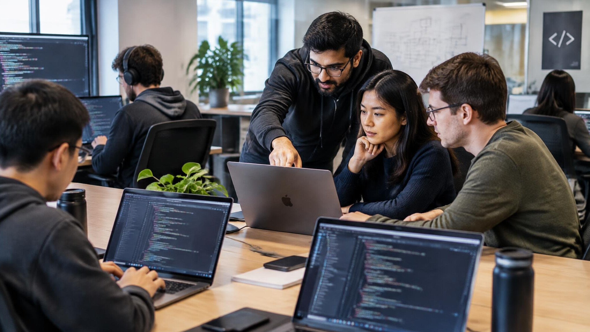 programmers coding on laptops