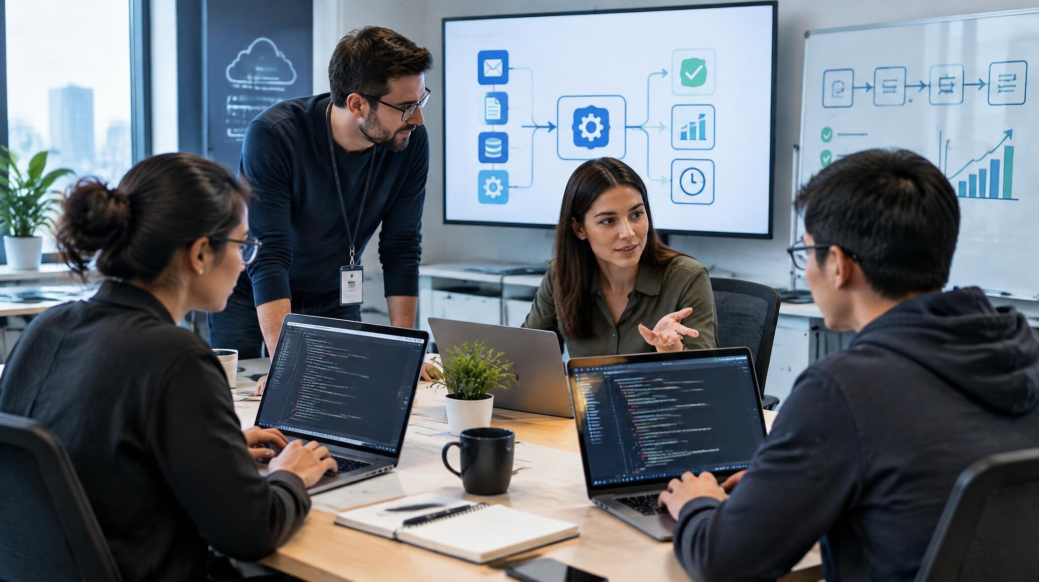 corporate team working on computers