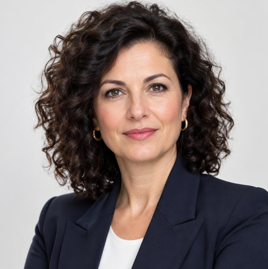 Studio portrait of a Croatian businesswoman with curly hair