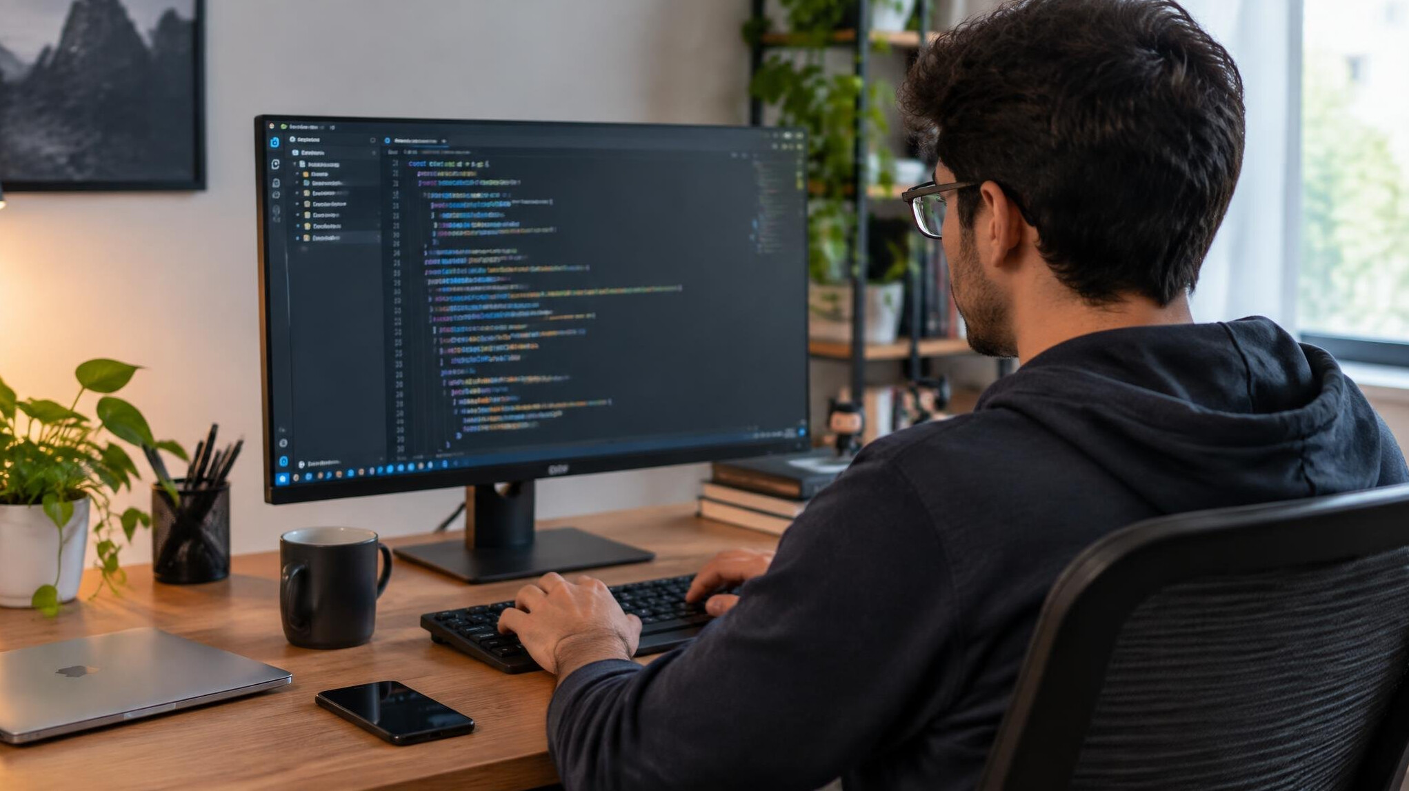programmer coding at desk